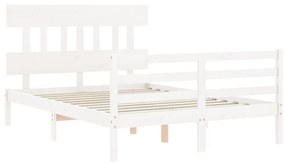 Estrutura de cama com cabeceira 140x200cm madeira maciça branco