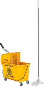 Carrinho de limpeza com esfregona lateral, balde de 20 L, pega e esfregona, 45 x 26,5 x 70 cm, amarelo