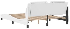 Estrutura de cama c/ luzes LED 160x200 cm couro artif. branco