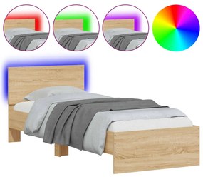 Estrutura cama c/ cabeceira/luzes LED 90x190 cm carvalho sonoma
