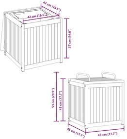 Caixa p/ almofadões de exterior 45x45x45/53cm acácia maciça/aço