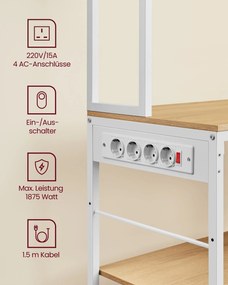 Armário de Cozinha para micro-ondas com 4 tomadas e prateleiras reguláveis carvalho + branco