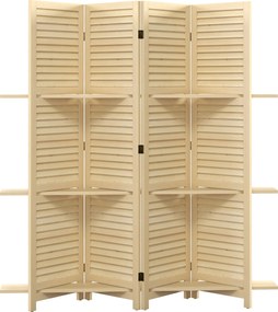 HOMCOM Biombo Interior 4 Painéis 160x170 cm 3 Prateleiras Dobráveis Portas com Persianas Natural | Aosom Portugal