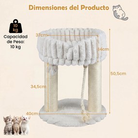 Árvore para Gatos, 40 x 40 x 50,5 cm, Plataforma Superior de Felpa, Bege