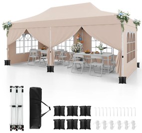 Tenda jardim, festas, eventos de 600 x 300 cm com 6 paredes laterais removíveis, com 6 pesos com bolsa de transporte Bege