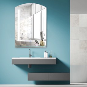 Espelho para banheiro com luz LED 16W Interruptor de toque e prateleira inferior Cabo de 1m Estrutura de alumínio 70x50x2,7 cm prata