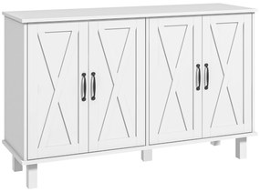 HOMCOM Móvel de Armazenamento Buffet Baixo 4 Portas com Prateleiras Ajustáveis em Altura Estilo Campestre Comprimento 120 cm Branco | Aosom Portugal