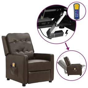 vidaXL Poltrona massagens elevatória couro art. castanho brilhante