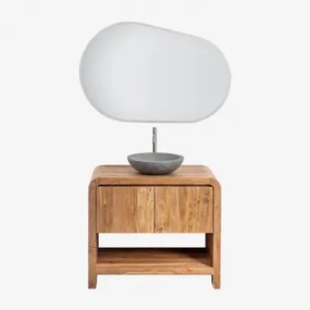 Conjunto De Móvel De Casa De Banho Em Madeira Vacry Castanho Acácia & Cimento Cinzento Redondo Ø40 Cm Tarsis & Oval Led E Anti-embaciamento 100x80 Cm