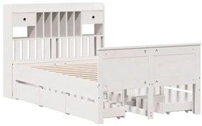 Cama com estante sem colchão 135x190 cm pinho maciço branco