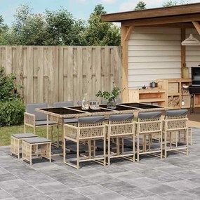 vidaXL 13 pcs conj. jantar jardim c/ almofadões vime PE bege misturado