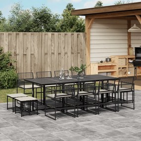 vidaXL 13 pcs conjunto de jantar p/jardim com almofadões vime PE preto