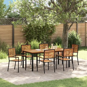 Conjunto de Jantar de Jardim de 7 Peças vidaXL em Rattan Sintético Preto e Acácia