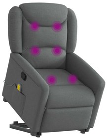 Poltrona elevatória de massagens tecido cinzento-escuro