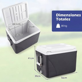 Geleira Portátil, 56 x 39 x 41 cm, Capacidade de 41 L, Preto