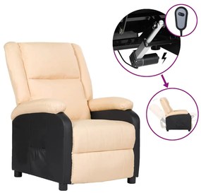 vidaXL Poltrona reclinável elétrica couro artificial/tecido cor creme