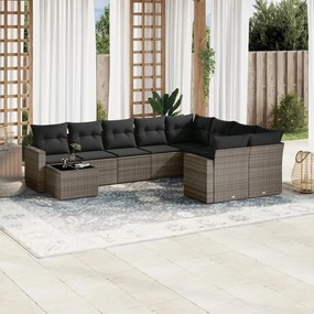 10 pcs conjunto sofás de jardim c/ almofadões vime PE cinzento