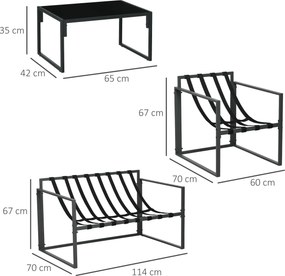 Conjunto de jardim de 4 peças para 4 pessoas, com sofá de 2 lugares, 2 poltronas e 1 mesa de centro cinzenta