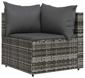3 pcs conjunto lounge de jardim c/ almofadões vime PE cinzento