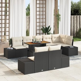 vidaXL Conjunto de Jantar de Jardim com Almofadas Preto Rattan Poliéster