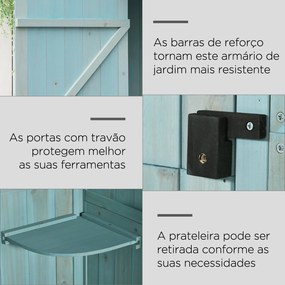 Armário de Jardim de Madeira 77x54,2x179 cm 0,3 m² Armário de Armazenamento com 3 Prateleiras e 2 Portas Azul Claro