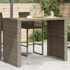 Mesa de bar para jardim com tampo em acácia vime PE cinza