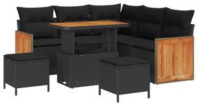 vidaXL Conjunto de Sofá de Jardim com almofada 8 pcs Preto