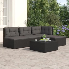 vidaXL 4 pcs conjunto lounge de jardim c/ almofadões vime PE preto