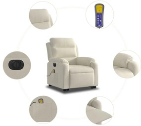 Poltrona massagens reclinável elevatória elétrica veludo creme
