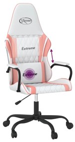 Cadeira gaming massagens couro artificial branco e rosa