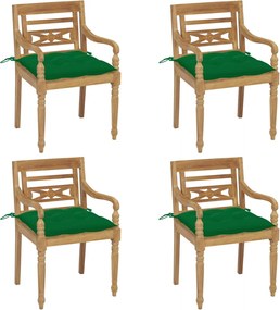 vidaXL Cadeiras Batávia com almofadões 4 pcs madeira de teca maciça