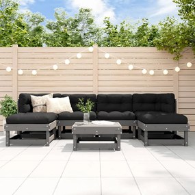 vidaXL 7 pcs conjunto lounge de jardim pinho maciço cinza