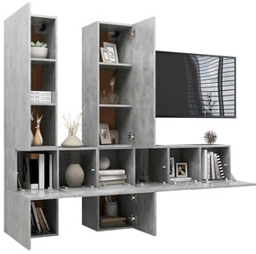 7 pcs conjunto de móveis de TV derivados madeira cinza cimento
