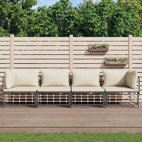 vidaXL 4 pcs conjunto lounge de jardim c/ almofadões vime PE antracite