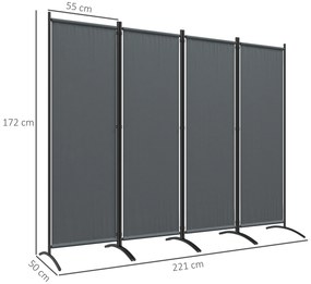 Biombo Separador de Ambientes de 4 Painéis Biombo Dobrável 221x172 cm com Pés Largos para Terraço Pátio Jardim Cinza Escuro