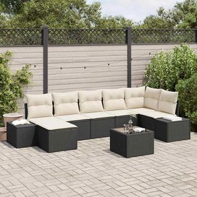 vidaXL Conjunto de Sofá de Jardim com almofada 7 pcs Preto vime PE