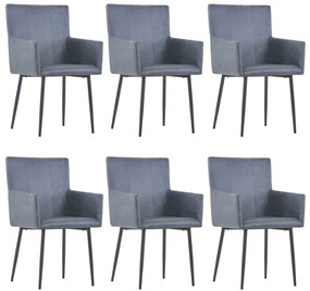 Cadeiras de jantar c/ braços 6 pcs camurça artificial cinzento