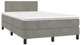 Cama box spring colchão LED 120x190 cm couro artif. cinza-claro