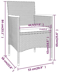 5 pcs conjunto de jantar p/ jardim vime PE/acácia maciça preto