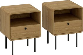 HOMCOM Conjunto 2 Mesas de Cabeceira Estreitas com Gaveta e Prateleira Efeito Carvalho 40x36x50 cm | Aosom Portugal