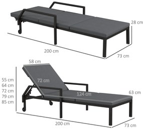 Espreguiçadeira de Vime Chaise Longue de Jardim com Encosto Ajustável