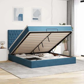 Estrutura de cama otomana com colchão azul escuro veludo