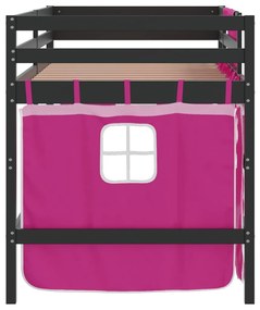 Cama alta p/ criança c/ cortinas 90x200 cm pinho maciço rosa