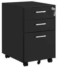 Cômoda de escritório SONGMICS, armário de arquivo com fechadura, com 3 gavetas, rodízios, para documentos, artigos de papelaria e pastas suspensas, para escritório e estudo, aço, preto OFC010B01