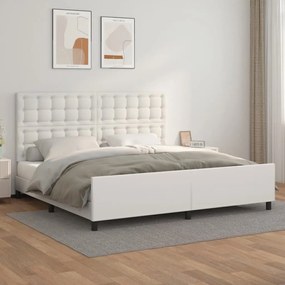 Estrutura cama c/ cabeceira couro artificial 200x200 cm branco