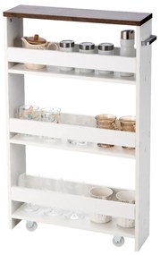 Carrinho de Armazenamento de Cozinha Estreito com 4 Prateleiras Rodas Organizador Móvel Economizador de Espaço para Banheiro 48 x 12,5 x 81 cm Branco
