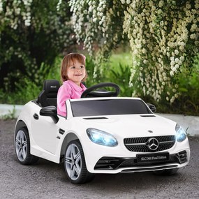 Carro Elétrico Mercedes SLC 300 12V com Faróis LED Buzina Música TF USB e Abertura da Porta 3-5km/h 107x62,5x44 cm Branco