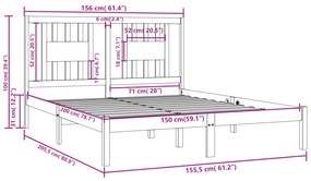 Estrutura de cama king 150x200 cm madeira maciça cinza