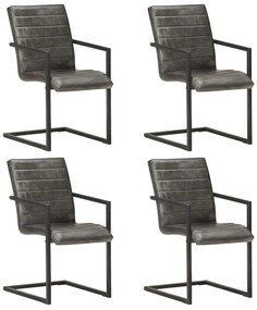 vidaXL Cadeiras de jantar cantilever 4 pcs couro genuíno cinzento