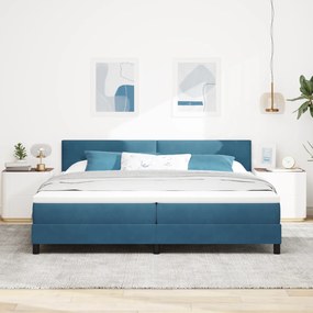 Cama Box Spring vidaXL com Colchão Azul Escuro 200x200 cm Veludo
